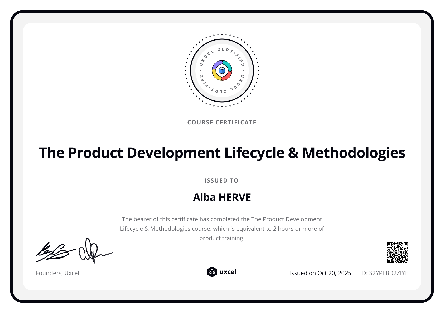 Alba HERVE's certificate